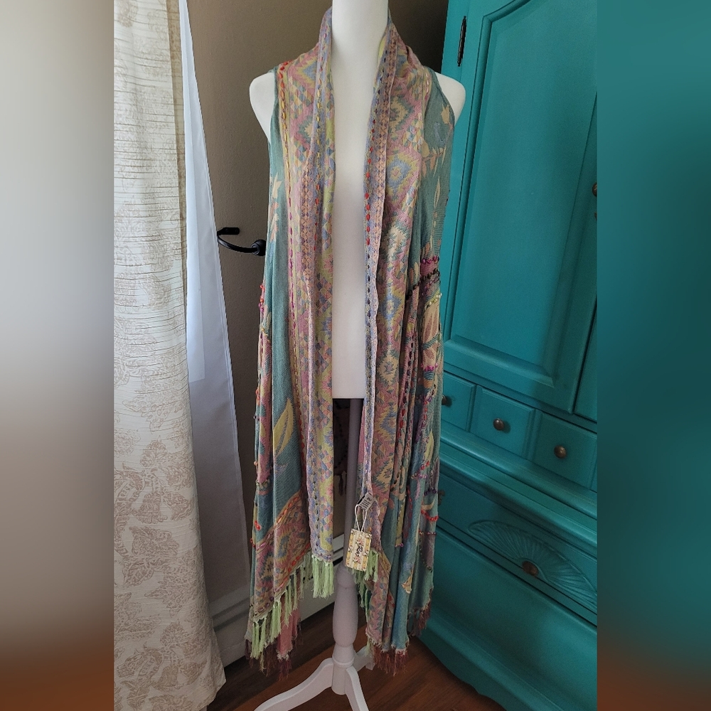 Raj Multicolor Rayon Boho Vest with Tassel Fringe